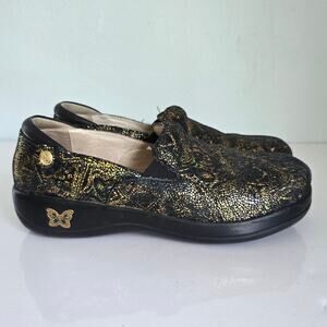 Alegria Keli Nursing Shoes Women's 38 Black Gold Mosaic Leather Professional